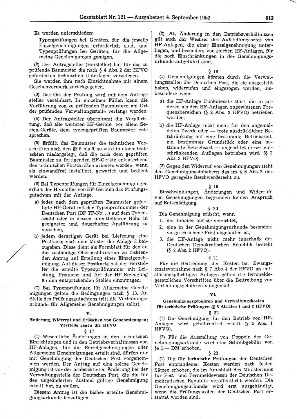 Gesetzblatt (GBl.) der Deutschen Demokratischen Republik (DDR) 1952, Seite 813 (GBl. DDR 1952, S. 813)