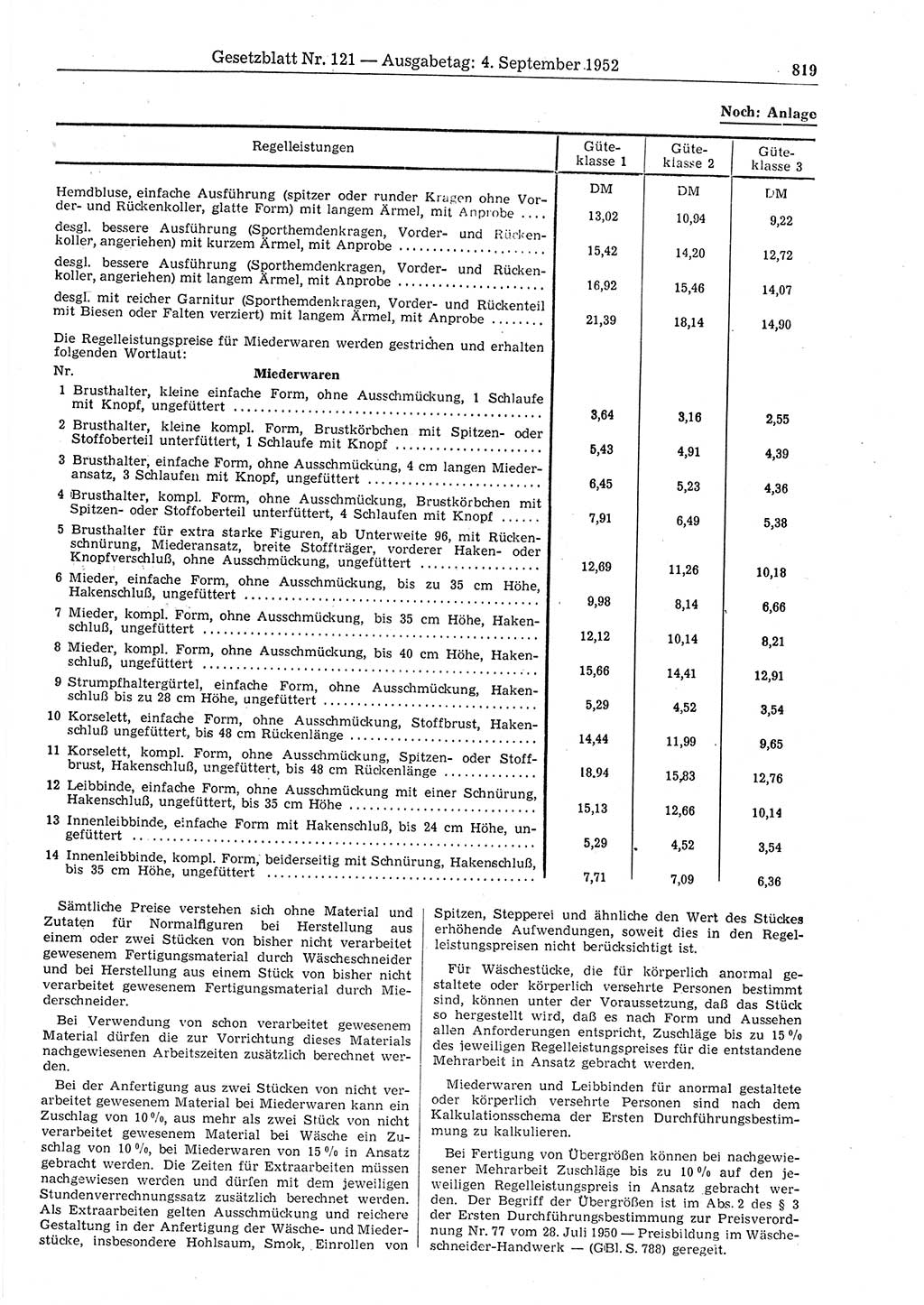 Gesetzblatt (GBl.) der Deutschen Demokratischen Republik (DDR) 1952, Seite 819 (GBl. DDR 1952, S. 819)