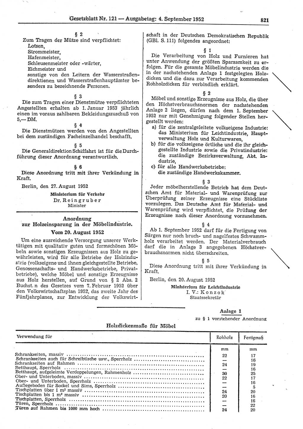 Gesetzblatt (GBl.) der Deutschen Demokratischen Republik (DDR) 1952, Seite 821 (GBl. DDR 1952, S. 821)