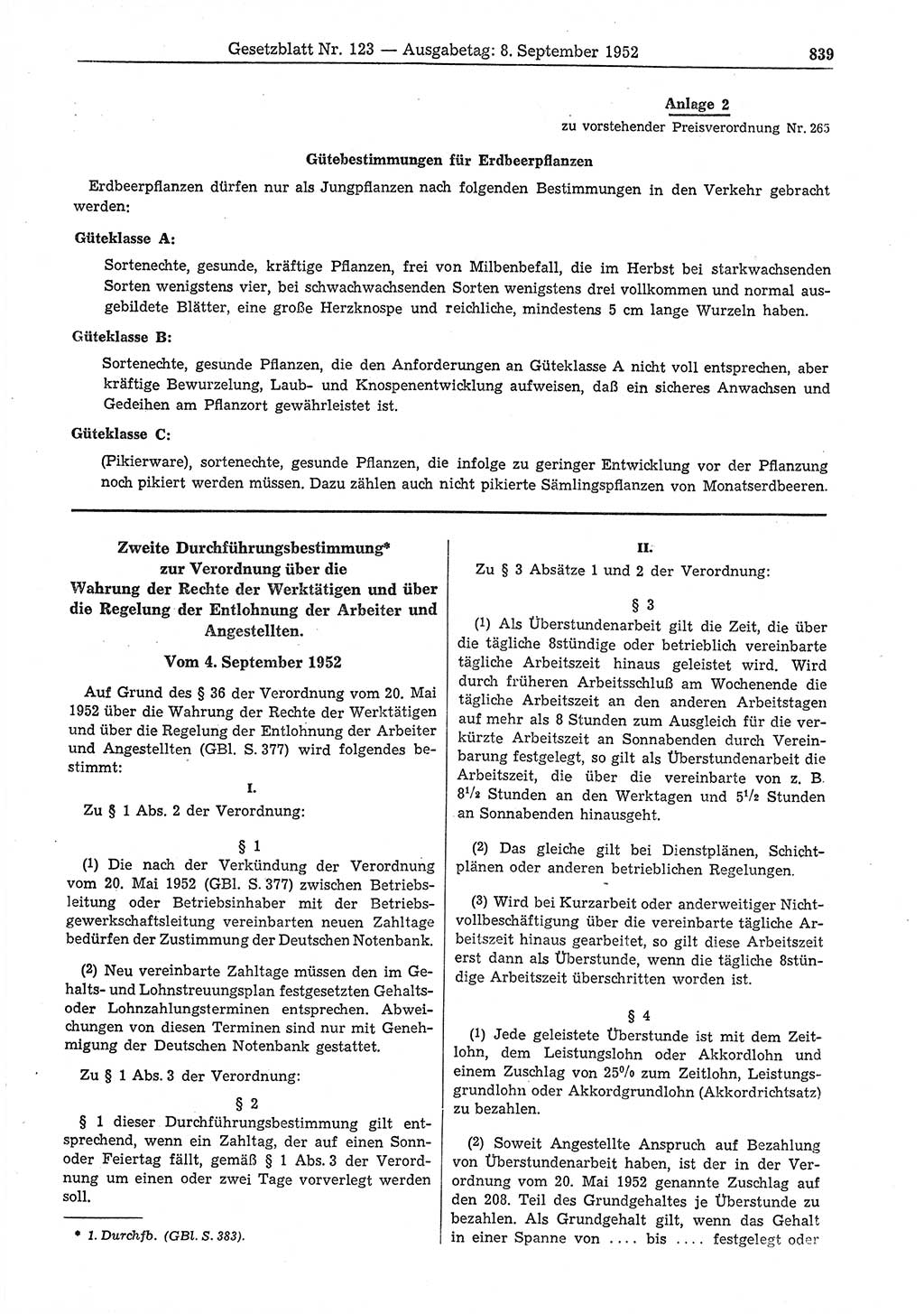 Gesetzblatt (GBl.) der Deutschen Demokratischen Republik (DDR) 1952, Seite 839 (GBl. DDR 1952, S. 839)