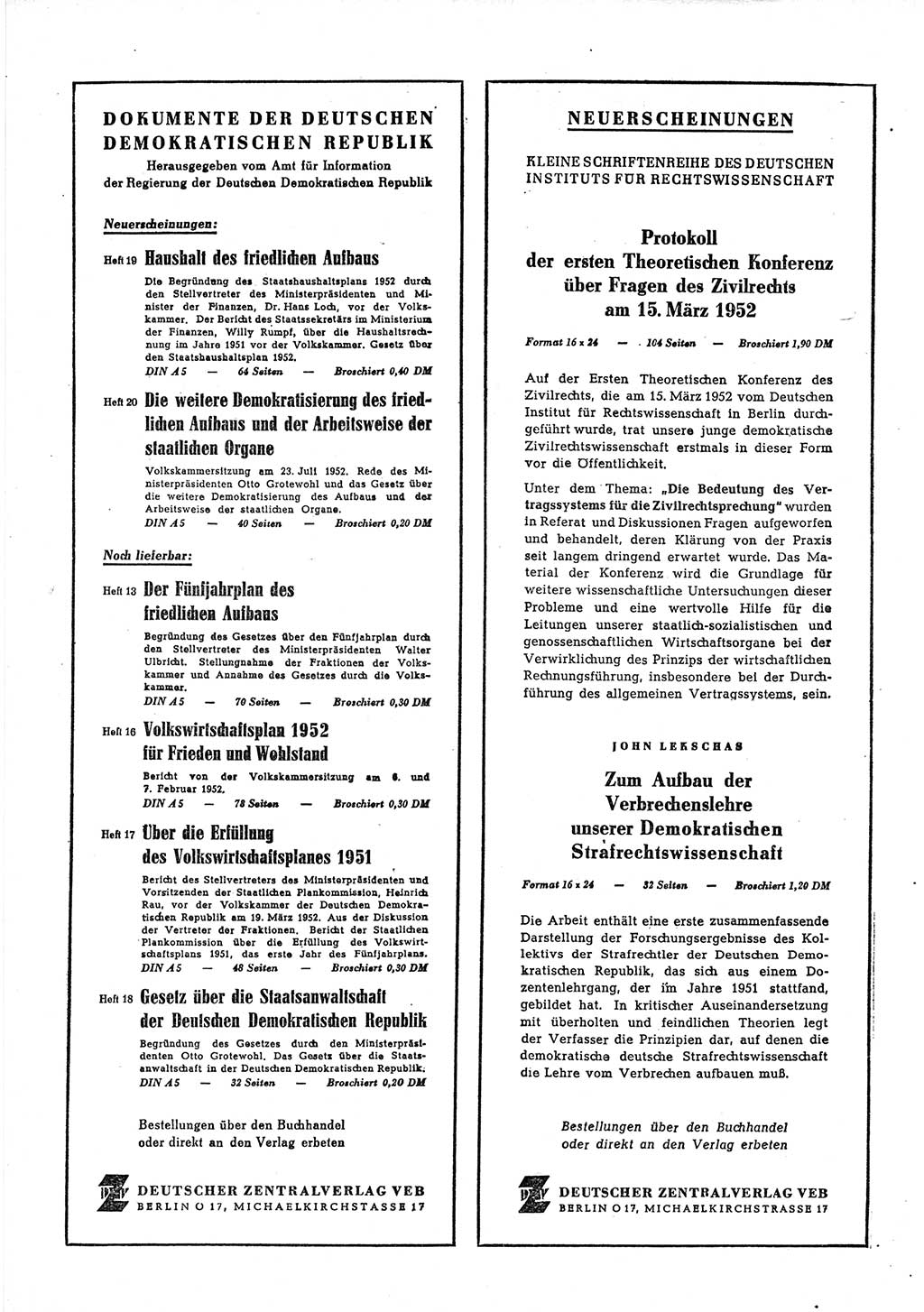 Gesetzblatt (GBl.) der Deutschen Demokratischen Republik (DDR) 1952, Seite 854 (GBl. DDR 1952, S. 854)