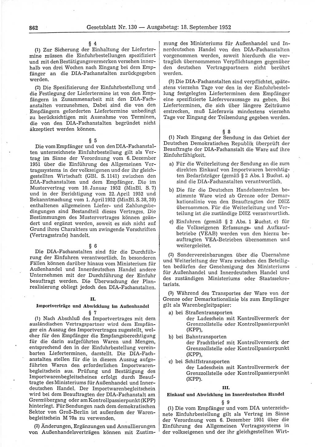 Gesetzblatt (GBl.) der Deutschen Demokratischen Republik (DDR) 1952, Seite 862 (GBl. DDR 1952, S. 862)