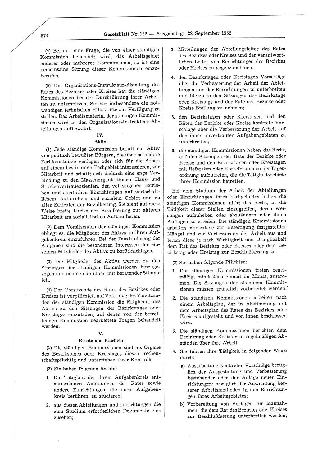 Gesetzblatt (GBl.) der Deutschen Demokratischen Republik (DDR) 1952, Seite 874 (GBl. DDR 1952, S. 874)