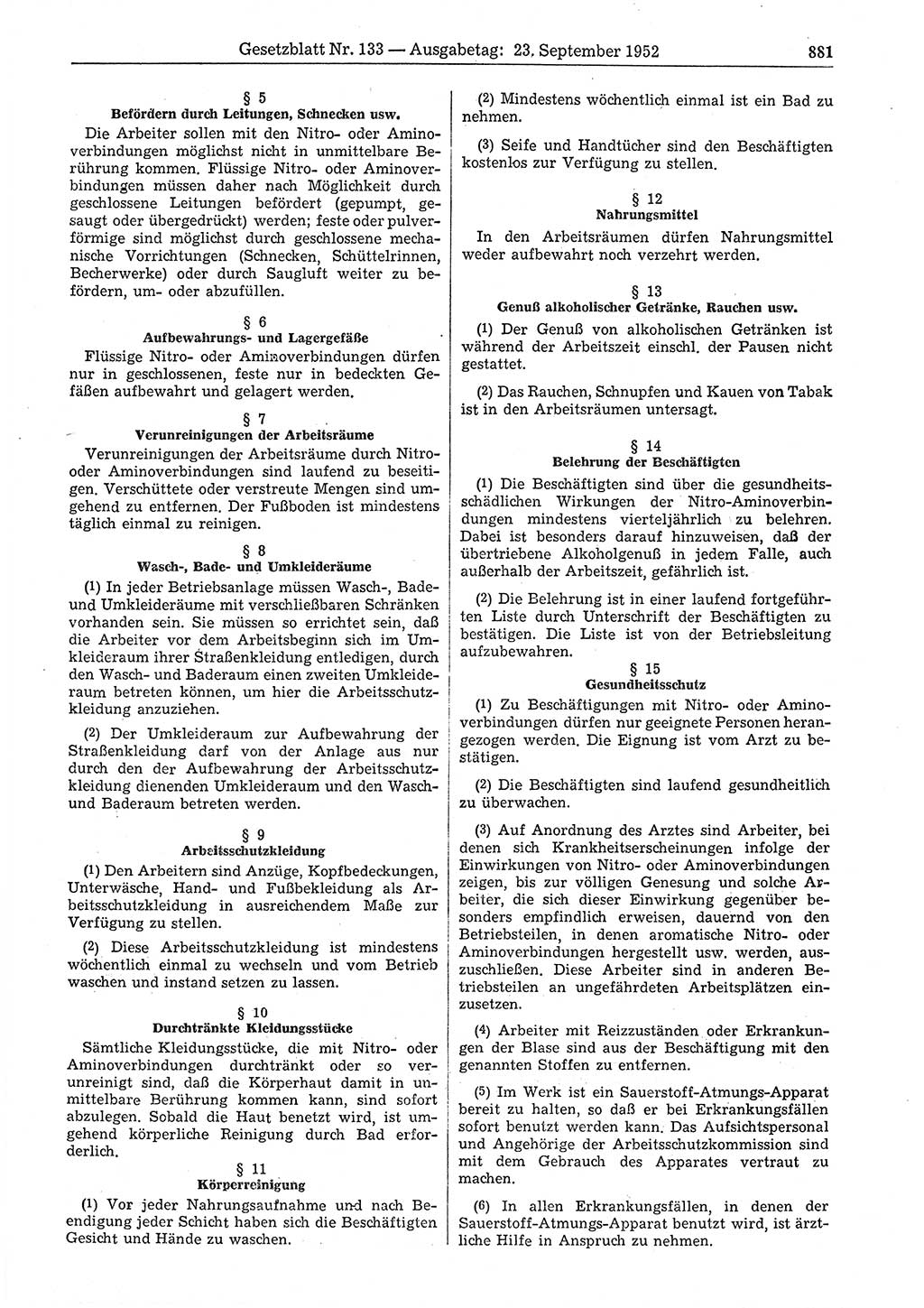 Gesetzblatt (GBl.) der Deutschen Demokratischen Republik (DDR) 1952, Seite 881 (GBl. DDR 1952, S. 881)