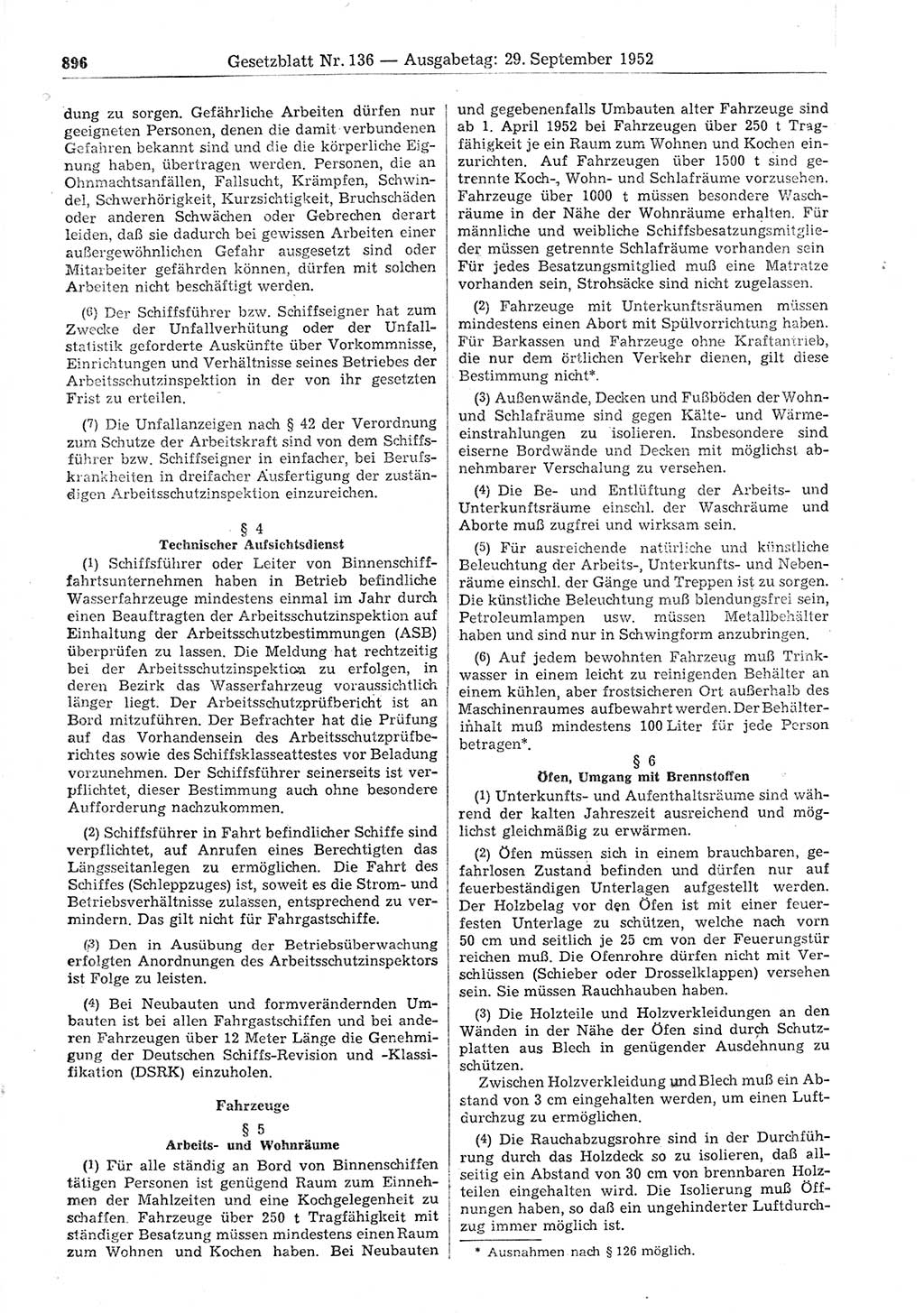 Gesetzblatt (GBl.) der Deutschen Demokratischen Republik (DDR) 1952, Seite 896 (GBl. DDR 1952, S. 896)