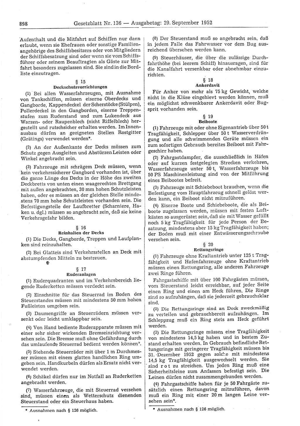 Gesetzblatt (GBl.) der Deutschen Demokratischen Republik (DDR) 1952, Seite 898 (GBl. DDR 1952, S. 898)