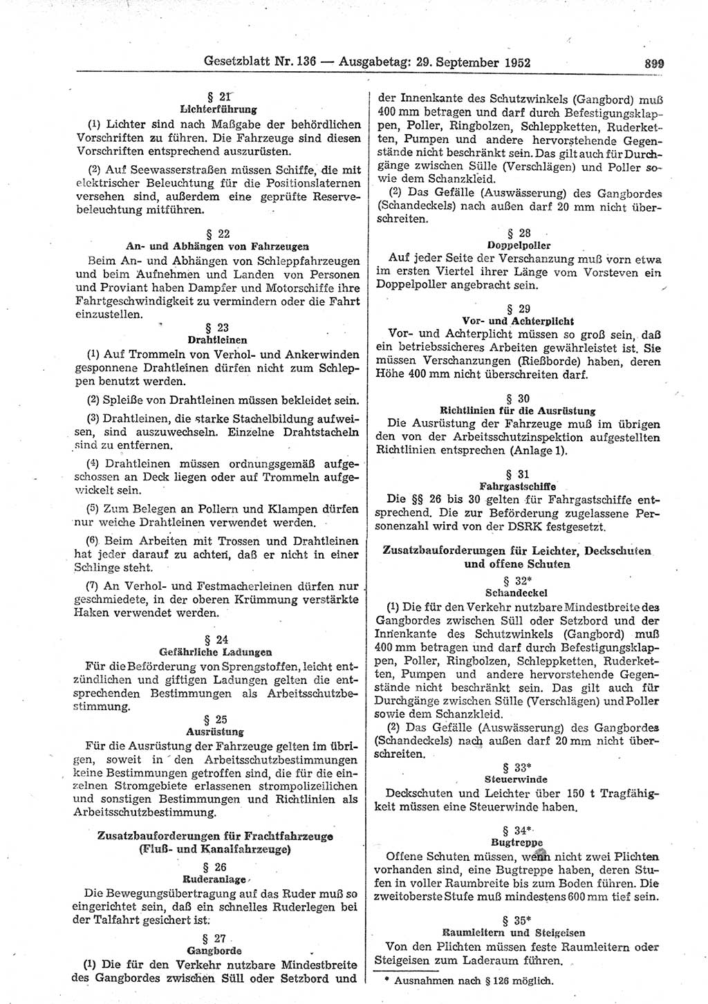 Gesetzblatt (GBl.) der Deutschen Demokratischen Republik (DDR) 1952, Seite 899 (GBl. DDR 1952, S. 899)