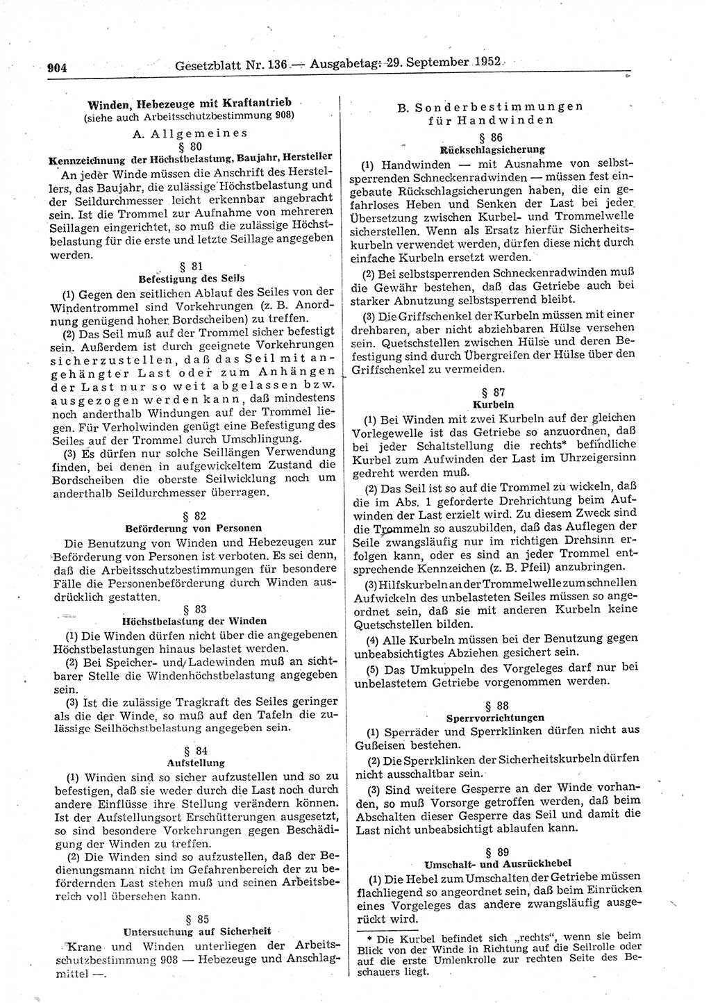 Gesetzblatt (GBl.) der Deutschen Demokratischen Republik (DDR) 1952, Seite 904 (GBl. DDR 1952, S. 904)