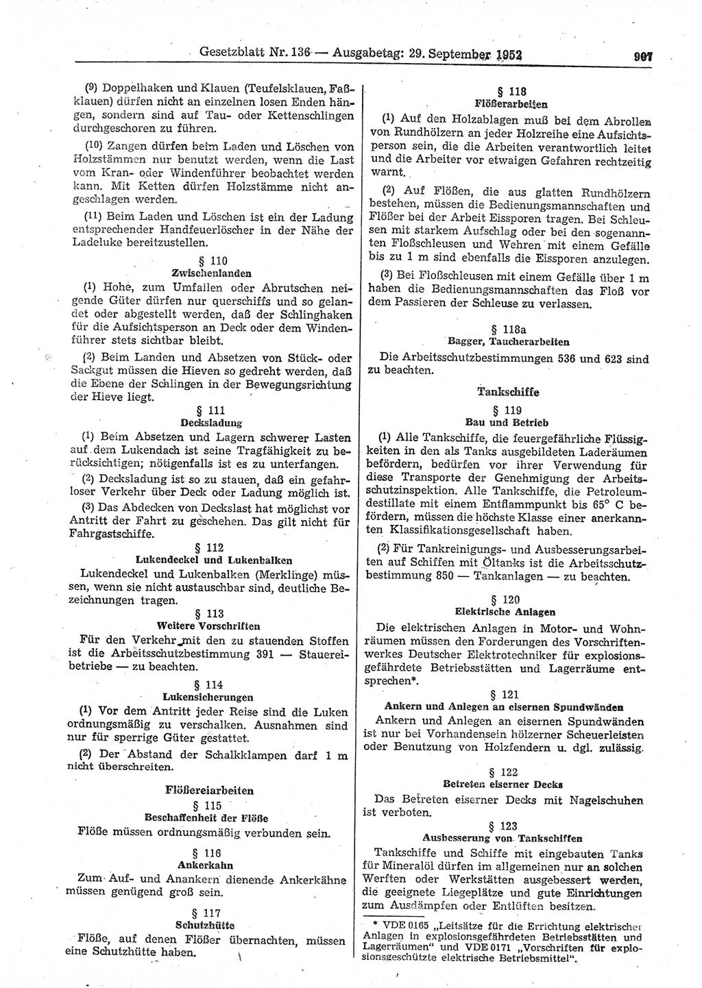 Gesetzblatt (GBl.) der Deutschen Demokratischen Republik (DDR) 1952, Seite 907 (GBl. DDR 1952, S. 907)