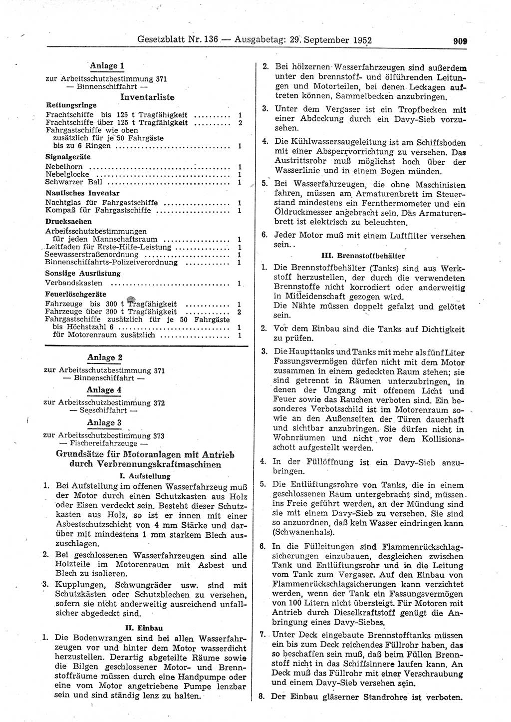 Gesetzblatt (GBl.) der Deutschen Demokratischen Republik (DDR) 1952, Seite 909 (GBl. DDR 1952, S. 909)