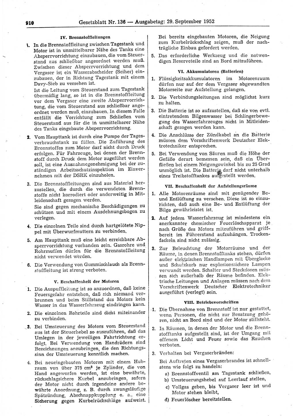 Gesetzblatt (GBl.) der Deutschen Demokratischen Republik (DDR) 1952, Seite 910 (GBl. DDR 1952, S. 910)