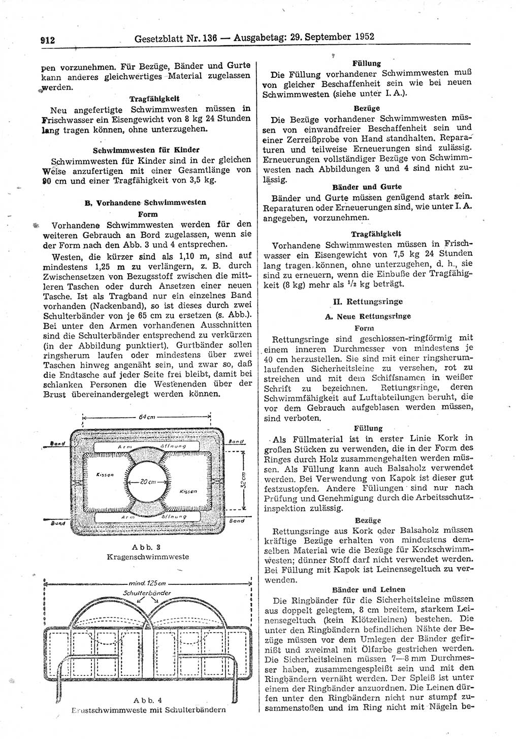 Gesetzblatt (GBl.) der Deutschen Demokratischen Republik (DDR) 1952, Seite 912 (GBl. DDR 1952, S. 912)