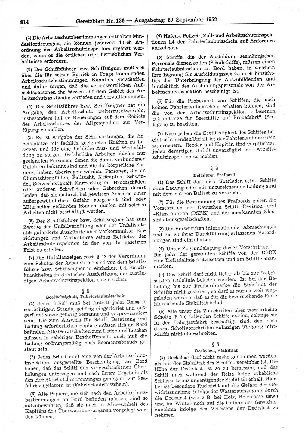 Gesetzblatt (GBl.) der Deutschen Demokratischen Republik (DDR) 1952, Seite 914 (GBl. DDR 1952, S. 914)