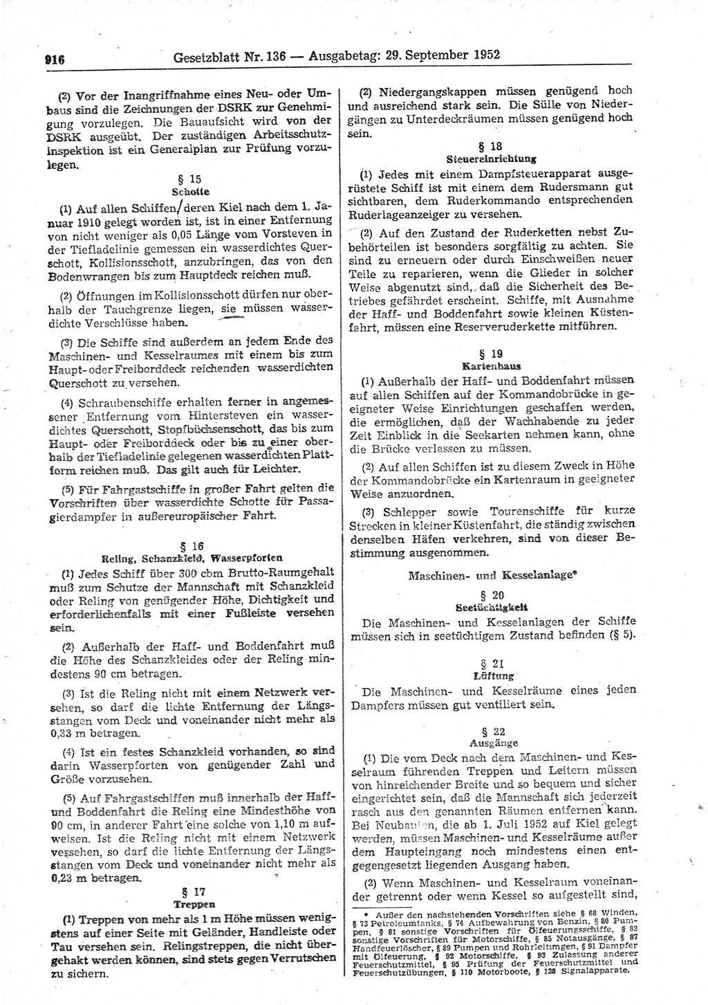 Gesetzblatt (GBl.) der Deutschen Demokratischen Republik (DDR) 1952, Seite 916 (GBl. DDR 1952, S. 916)