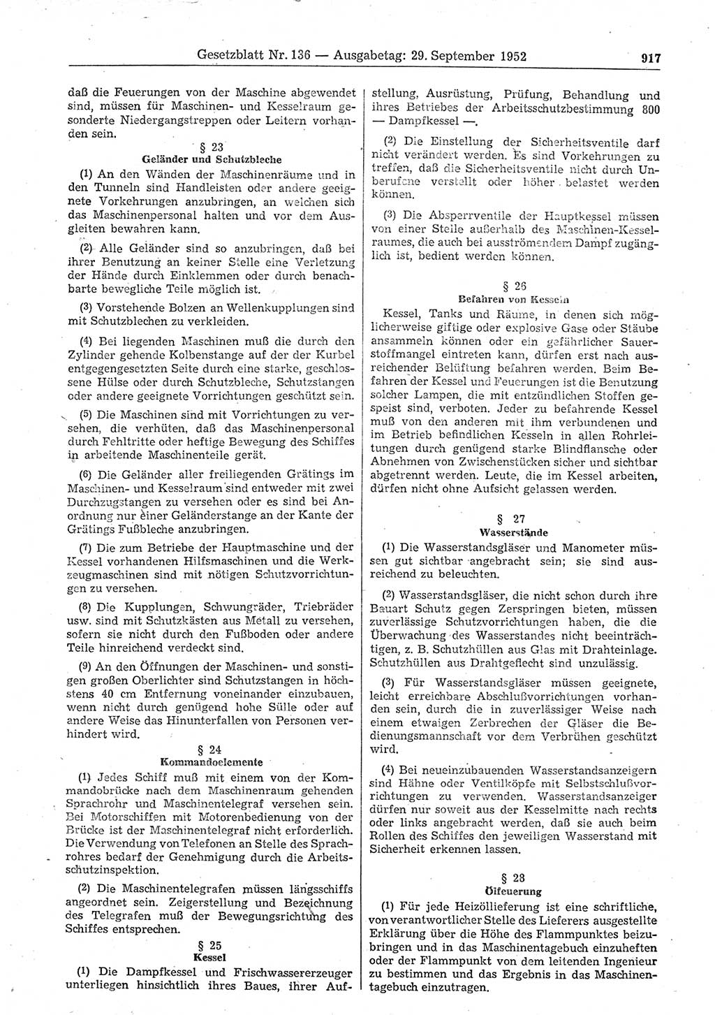 Gesetzblatt (GBl.) der Deutschen Demokratischen Republik (DDR) 1952, Seite 917 (GBl. DDR 1952, S. 917)