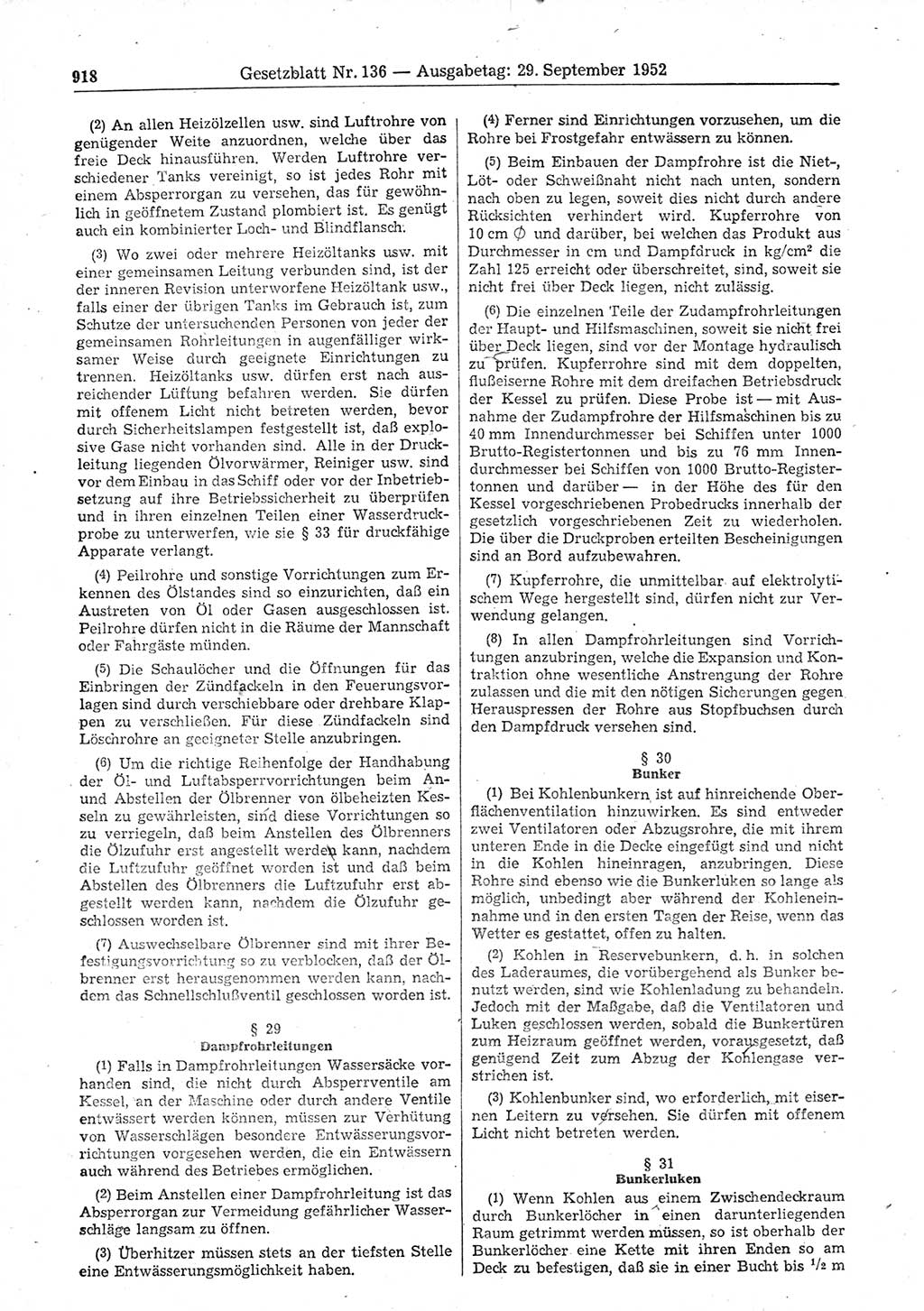 Gesetzblatt (GBl.) der Deutschen Demokratischen Republik (DDR) 1952, Seite 918 (GBl. DDR 1952, S. 918)