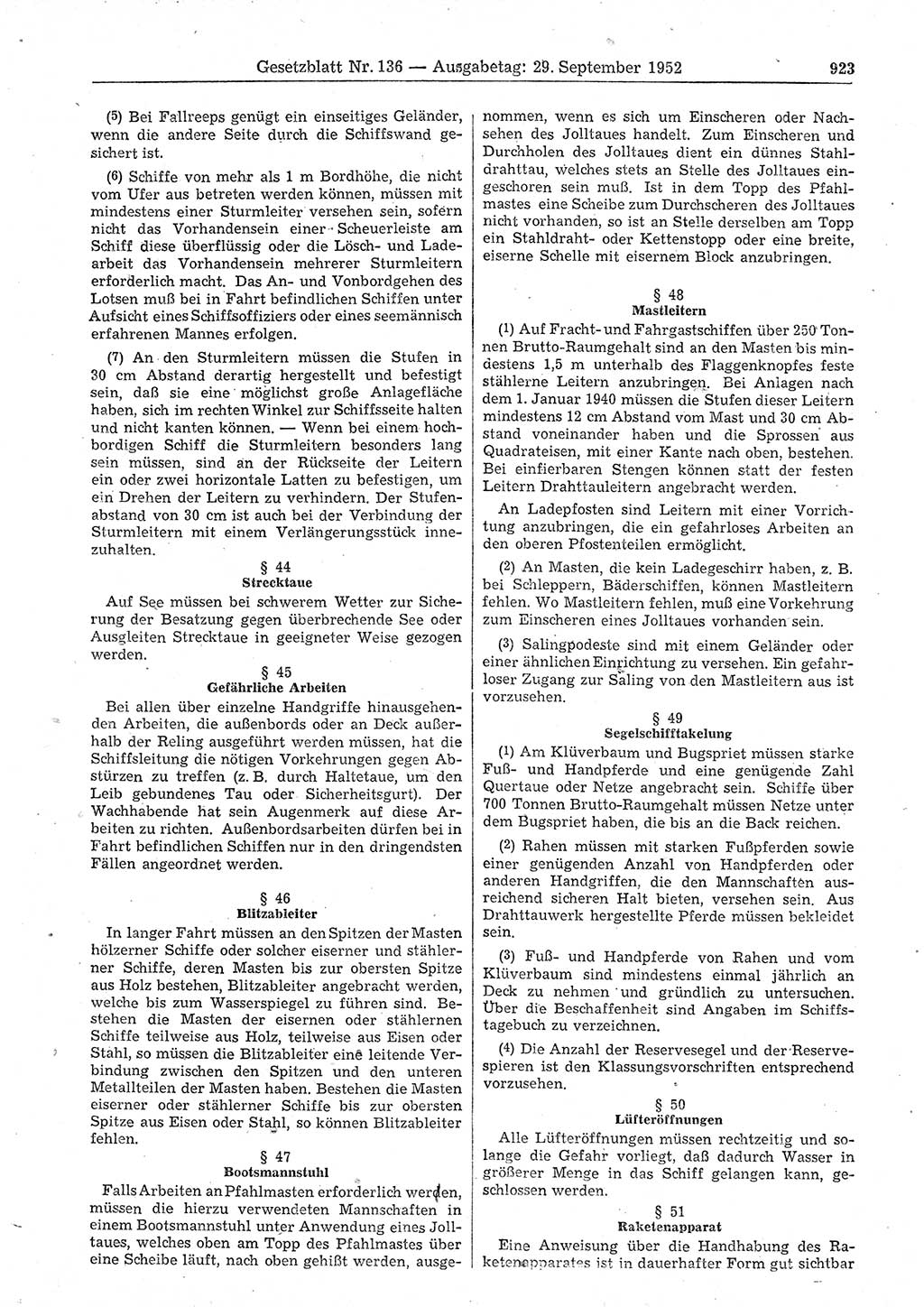 Gesetzblatt (GBl.) der Deutschen Demokratischen Republik (DDR) 1952, Seite 923 (GBl. DDR 1952, S. 923)