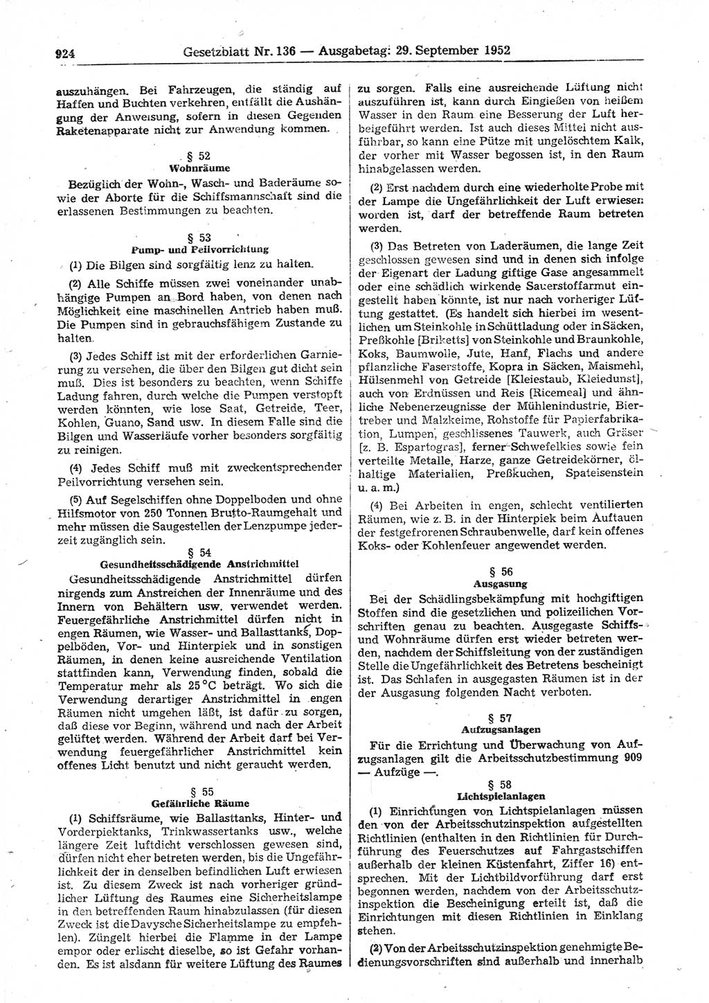Gesetzblatt (GBl.) der Deutschen Demokratischen Republik (DDR) 1952, Seite 924 (GBl. DDR 1952, S. 924)