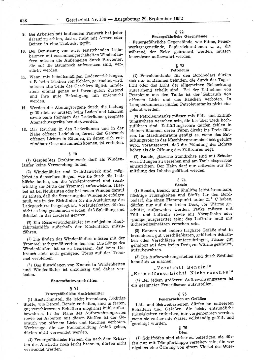 Gesetzblatt (GBl.) der Deutschen Demokratischen Republik (DDR) 1952, Seite 928 (GBl. DDR 1952, S. 928)