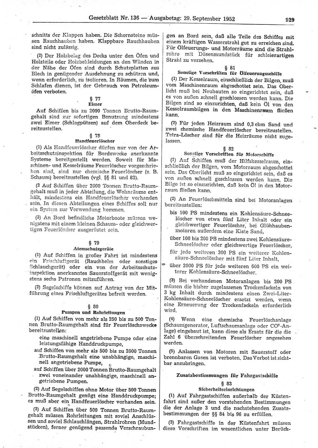Gesetzblatt (GBl.) der Deutschen Demokratischen Republik (DDR) 1952, Seite 929 (GBl. DDR 1952, S. 929)