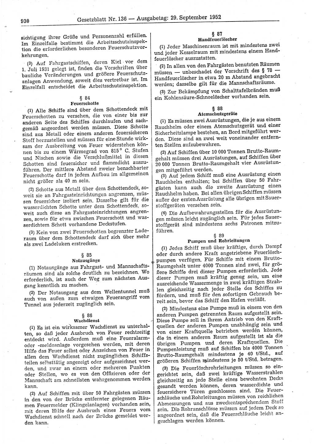 Gesetzblatt (GBl.) der Deutschen Demokratischen Republik (DDR) 1952, Seite 930 (GBl. DDR 1952, S. 930)