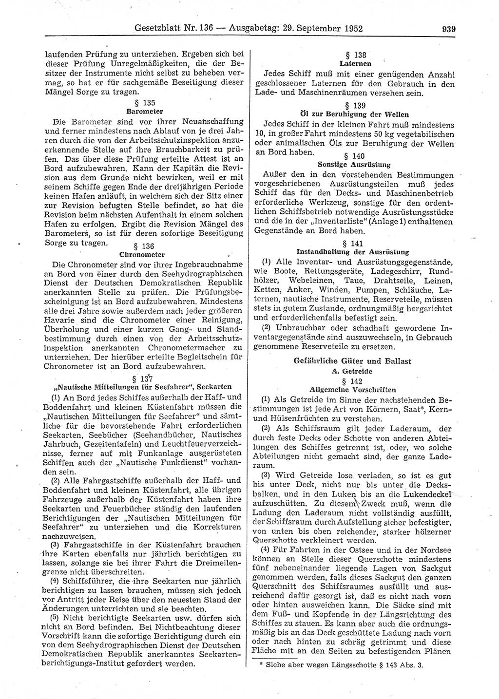 Gesetzblatt (GBl.) der Deutschen Demokratischen Republik (DDR) 1952, Seite 939 (GBl. DDR 1952, S. 939)