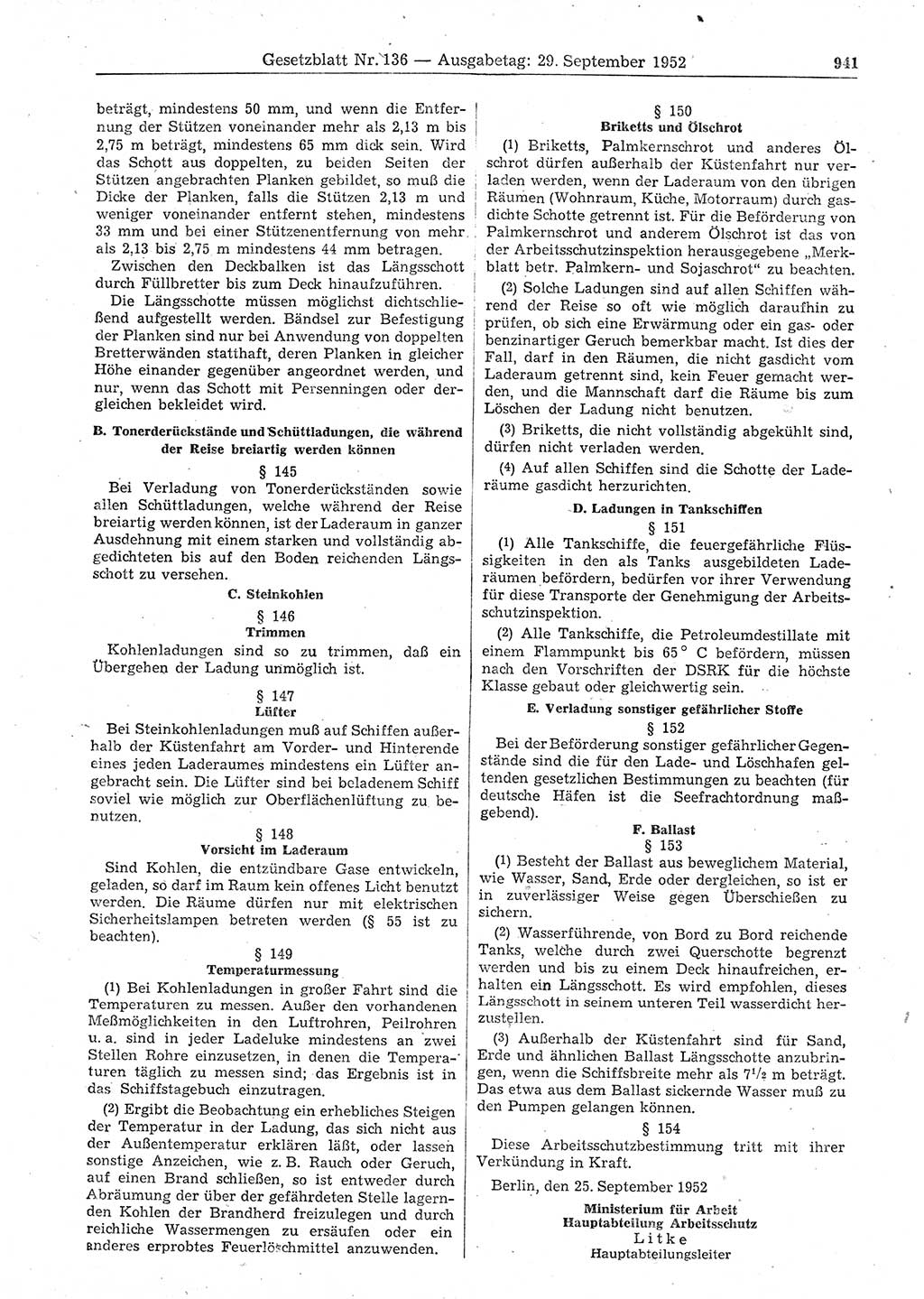 Gesetzblatt (GBl.) der Deutschen Demokratischen Republik (DDR) 1952, Seite 941 (GBl. DDR 1952, S. 941)