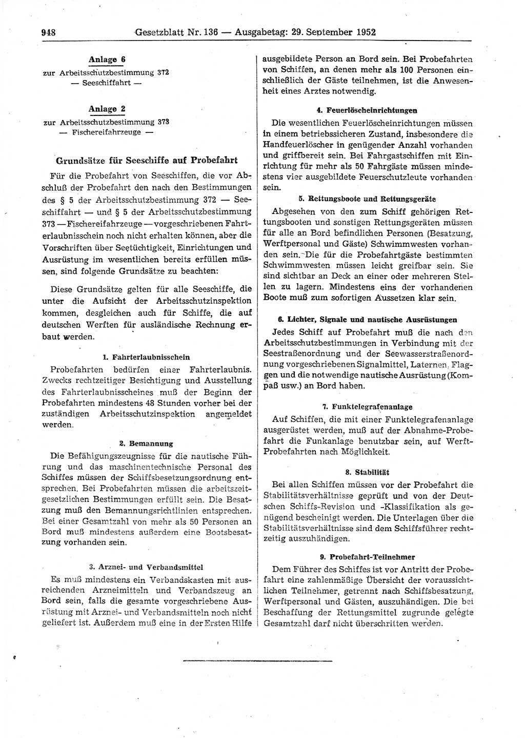 Gesetzblatt (GBl.) der Deutschen Demokratischen Republik (DDR) 1952, Seite 948 (GBl. DDR 1952, S. 948)