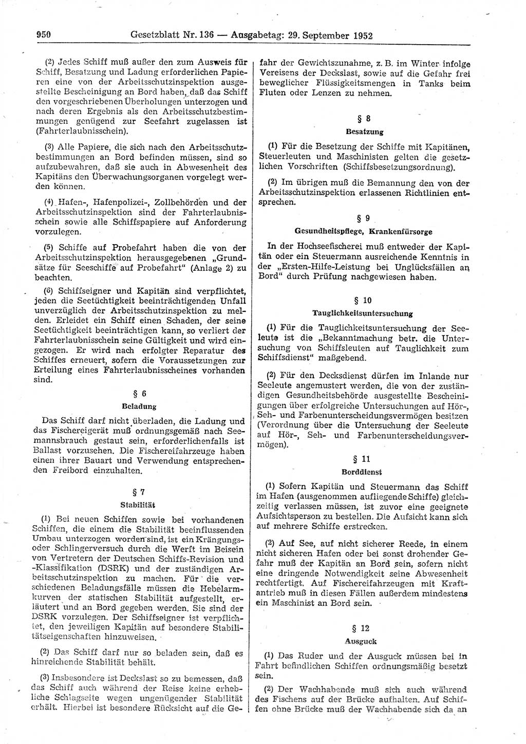 Gesetzblatt (GBl.) der Deutschen Demokratischen Republik (DDR) 1952, Seite 950 (GBl. DDR 1952, S. 950)