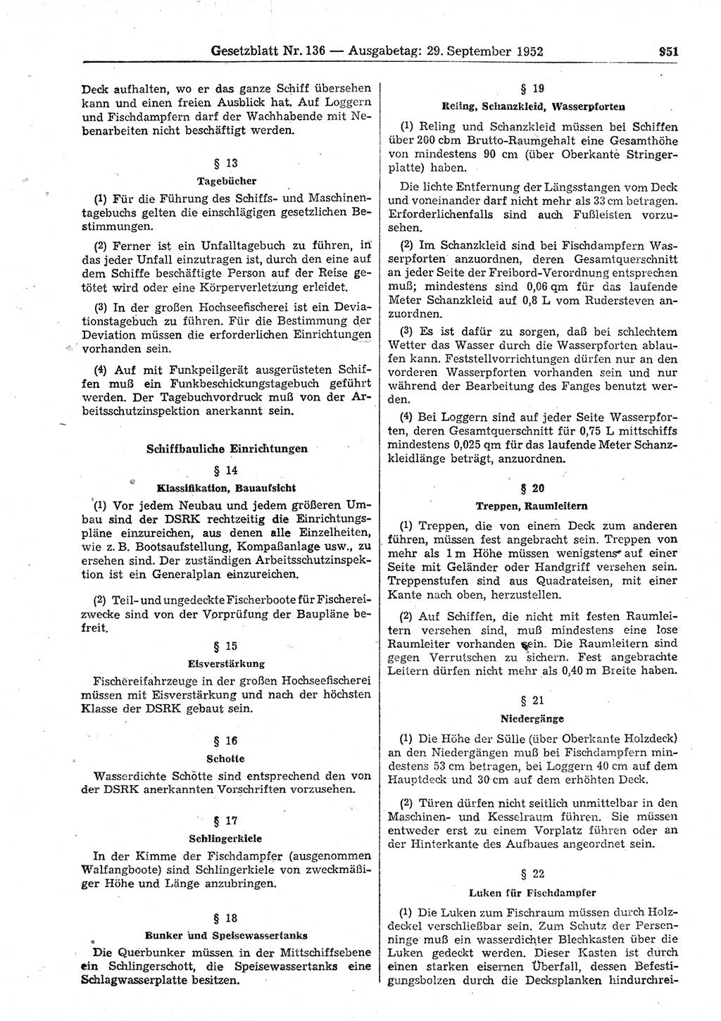 Gesetzblatt (GBl.) der Deutschen Demokratischen Republik (DDR) 1952, Seite 951 (GBl. DDR 1952, S. 951)