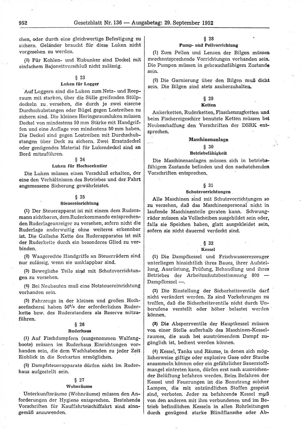 Gesetzblatt (GBl.) der Deutschen Demokratischen Republik (DDR) 1952, Seite 952 (GBl. DDR 1952, S. 952)