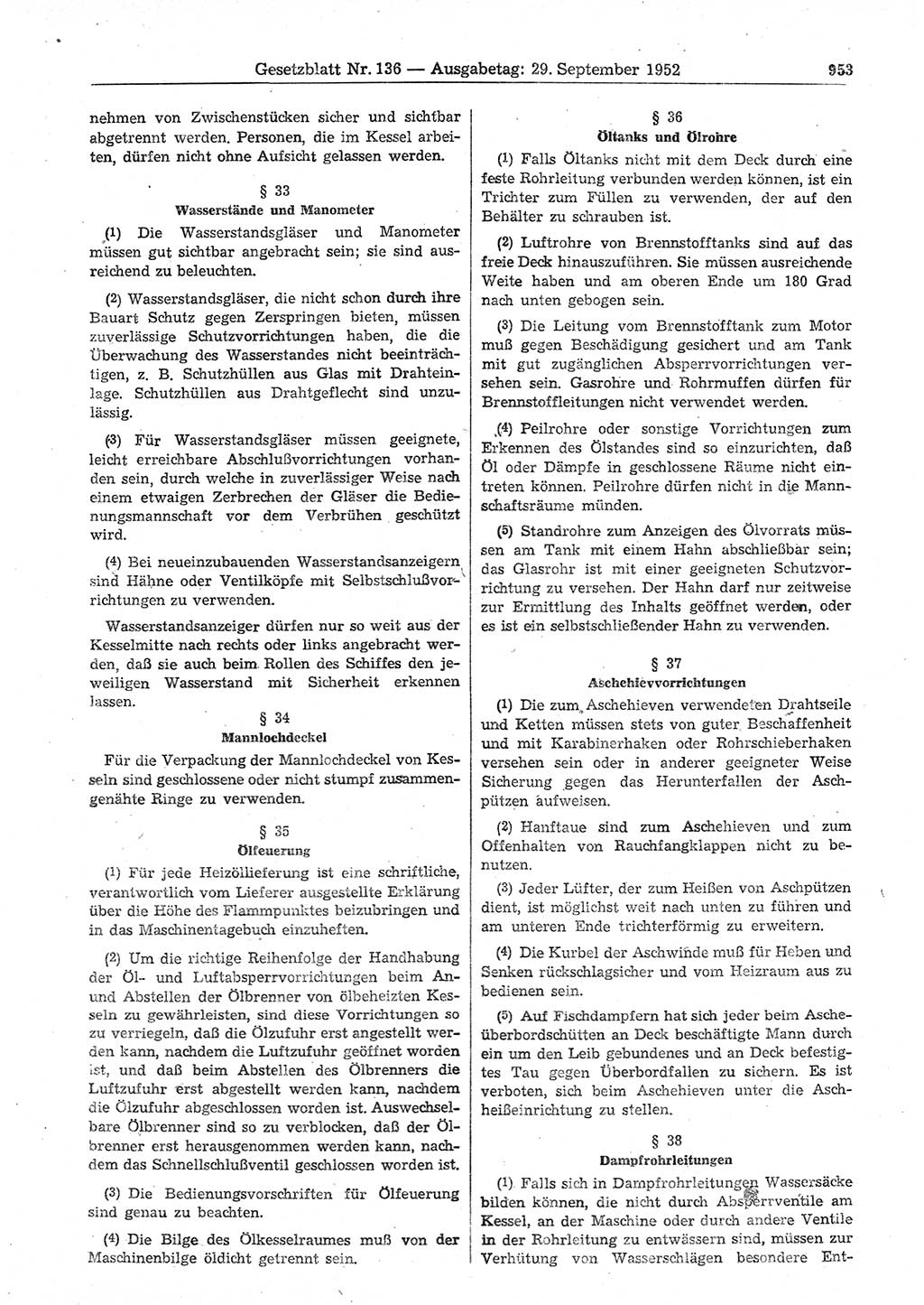 Gesetzblatt (GBl.) der Deutschen Demokratischen Republik (DDR) 1952, Seite 953 (GBl. DDR 1952, S. 953)