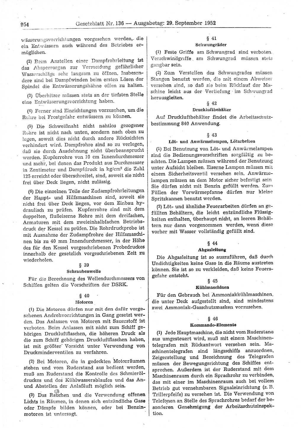 Gesetzblatt (GBl.) der Deutschen Demokratischen Republik (DDR) 1952, Seite 954 (GBl. DDR 1952, S. 954)