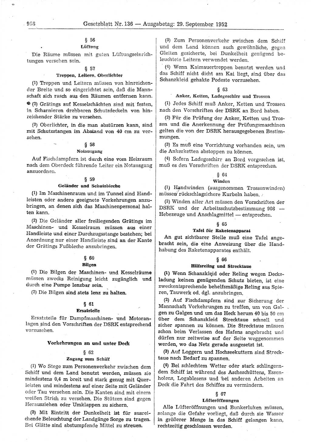 Gesetzblatt (GBl.) der Deutschen Demokratischen Republik (DDR) 1952, Seite 956 (GBl. DDR 1952, S. 956)