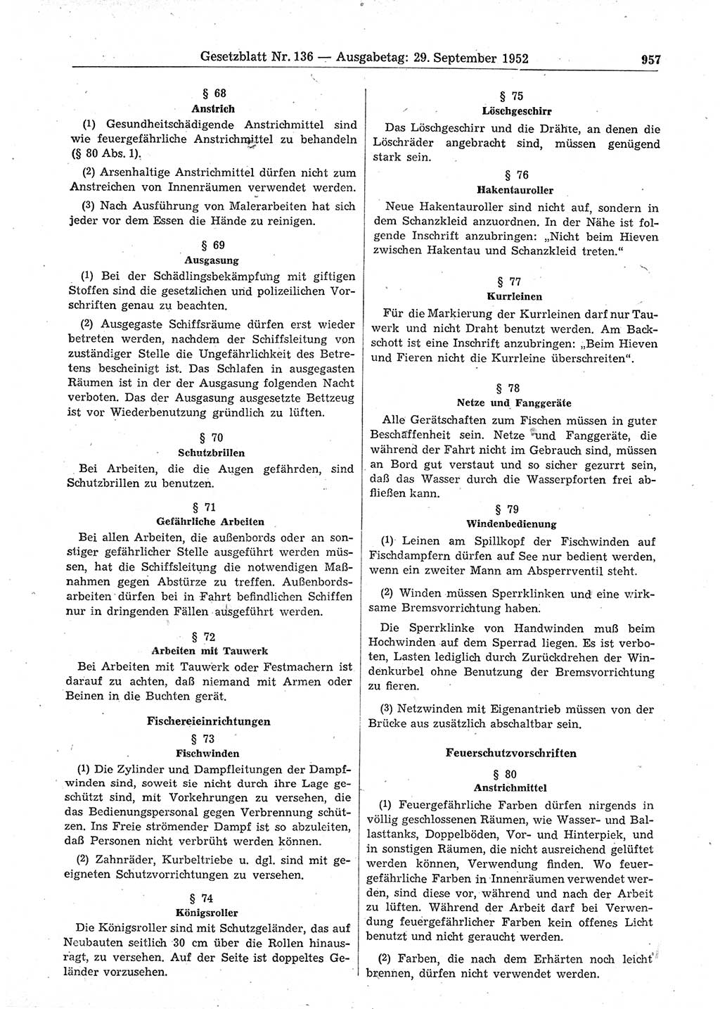 Gesetzblatt (GBl.) der Deutschen Demokratischen Republik (DDR) 1952, Seite 957 (GBl. DDR 1952, S. 957)