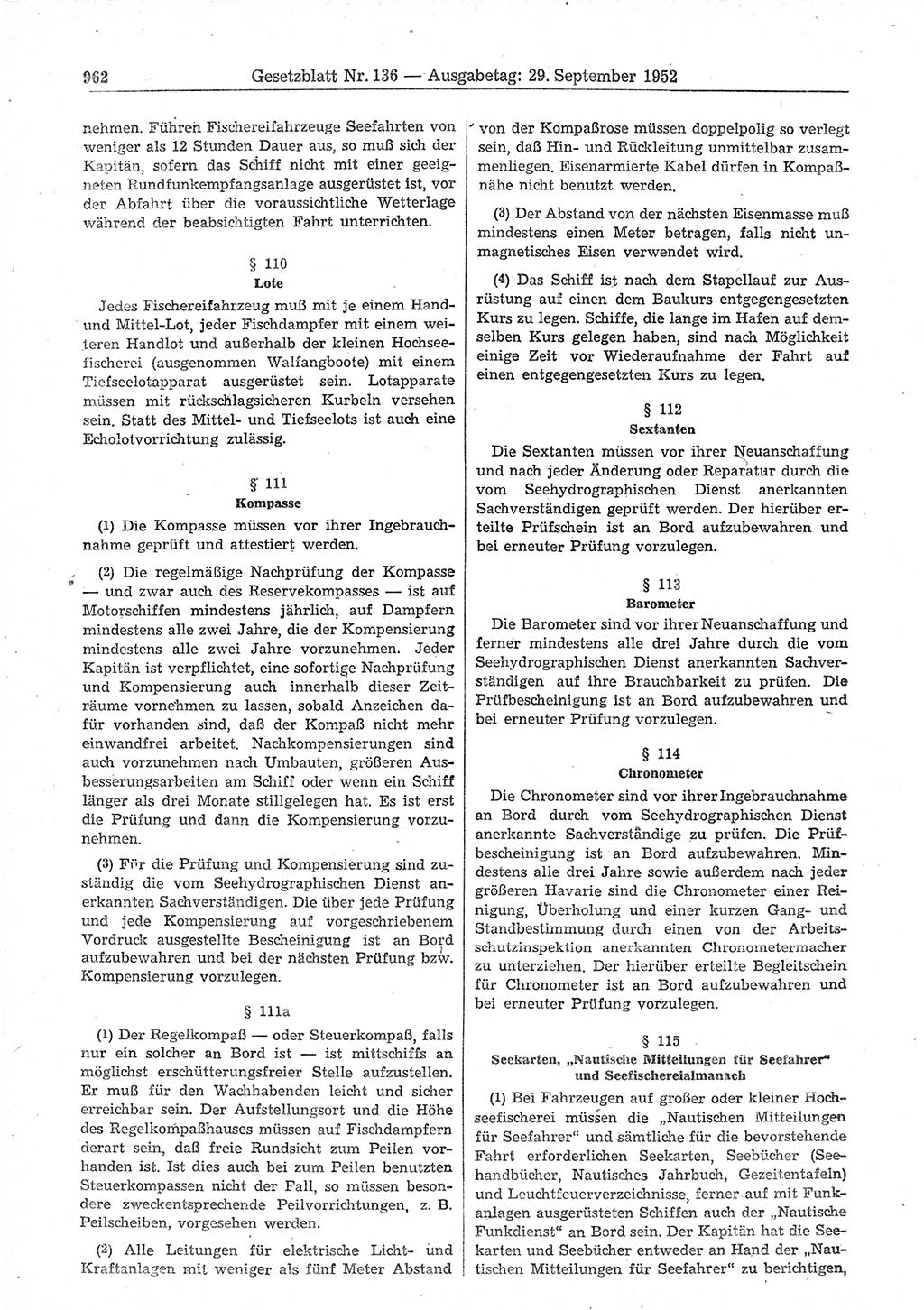 Gesetzblatt (GBl.) der Deutschen Demokratischen Republik (DDR) 1952, Seite 962 (GBl. DDR 1952, S. 962)
