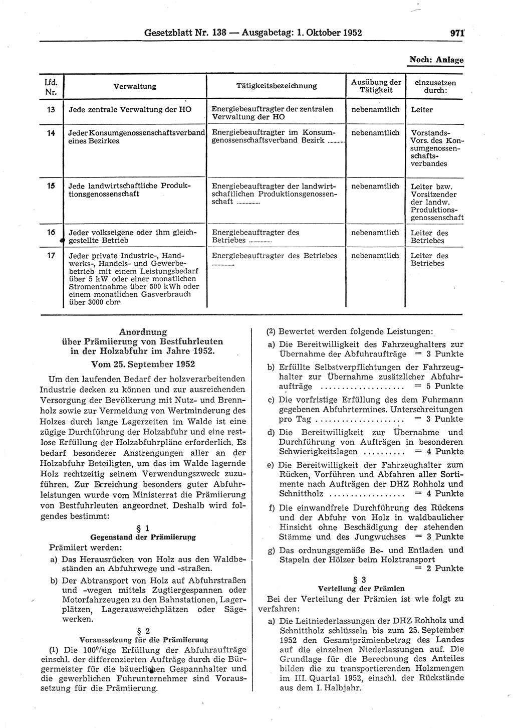 Gesetzblatt (GBl.) der Deutschen Demokratischen Republik (DDR) 1952, Seite 971 (GBl. DDR 1952, S. 971)