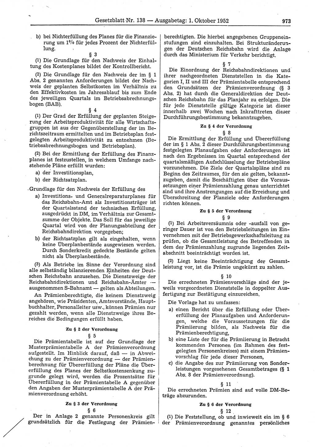 Gesetzblatt (GBl.) der Deutschen Demokratischen Republik (DDR) 1952, Seite 973 (GBl. DDR 1952, S. 973)