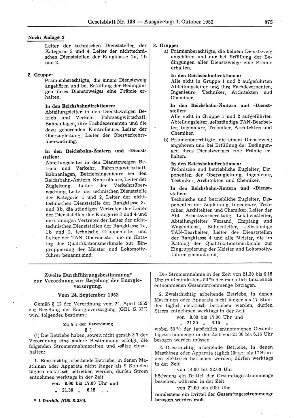 Gesetzblatt (GBl.) der Deutschen Demokratischen Republik (DDR) 1952, Seite 975 (GBl. DDR 1952, S. 975)