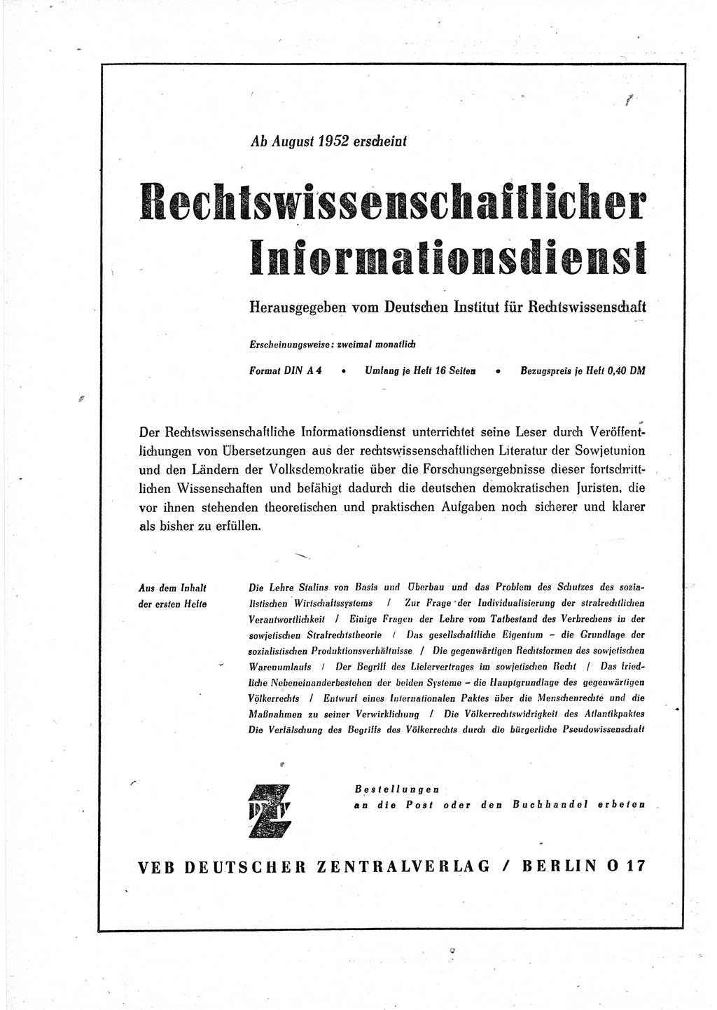 Gesetzblatt (GBl.) der Deutschen Demokratischen Republik (DDR) 1952, Seite 1030 (GBl. DDR 1952, S. 1030)