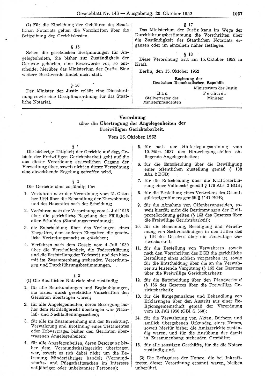 Gesetzblatt (GBl.) der Deutschen Demokratischen Republik (DDR) 1952, Seite 1057 (GBl. DDR 1952, S. 1057)