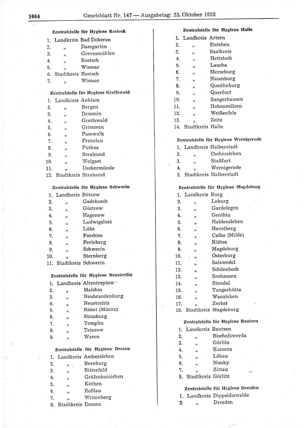 Gesetzblatt (GBl.) der Deutschen Demokratischen Republik (DDR) 1952, Seite 1064 (GBl. DDR 1952, S. 1064)