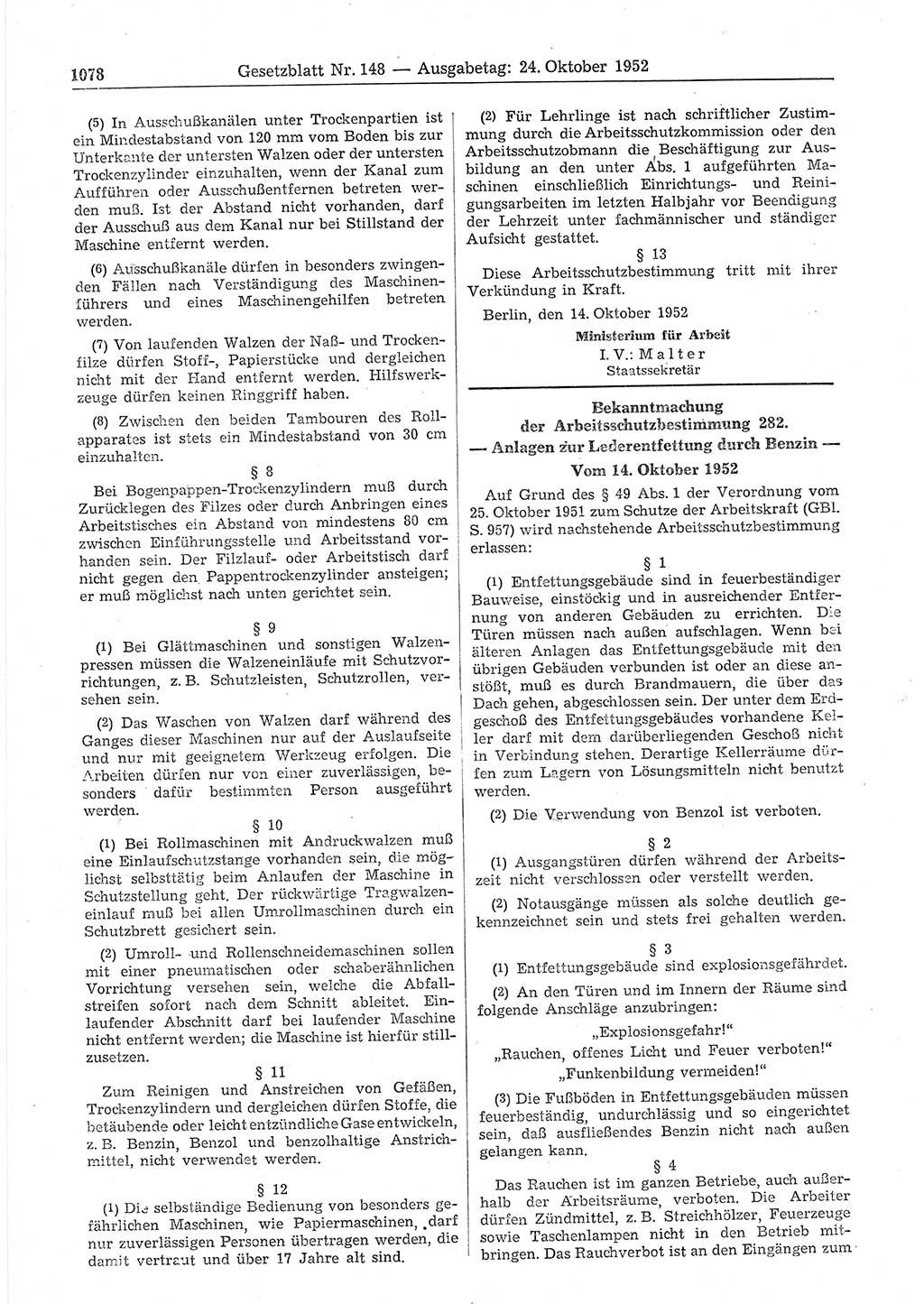Gesetzblatt (GBl.) der Deutschen Demokratischen Republik (DDR) 1952, Seite 1078 (GBl. DDR 1952, S. 1078)