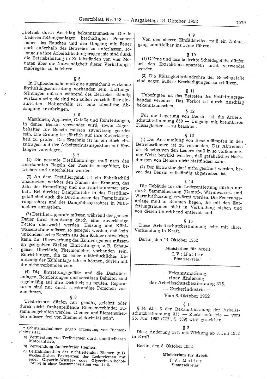 Gesetzblatt (GBl.) der Deutschen Demokratischen Republik (DDR) 1952, Seite 1079 (GBl. DDR 1952, S. 1079)