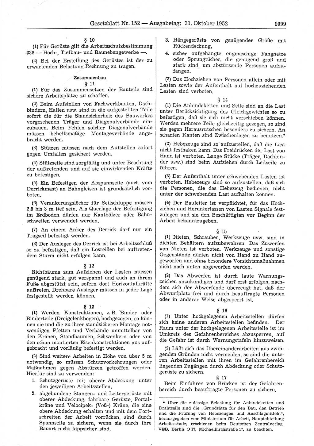 Gesetzblatt (GBl.) der Deutschen Demokratischen Republik (DDR) 1952, Seite 1099 (GBl. DDR 1952, S. 1099)