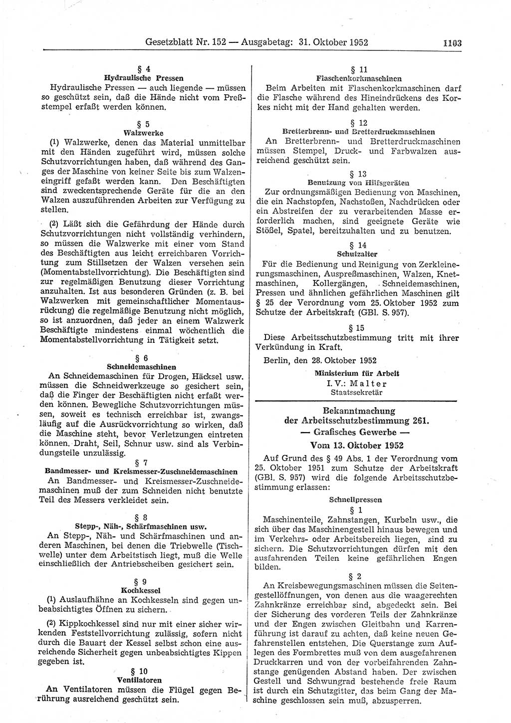 Gesetzblatt (GBl.) der Deutschen Demokratischen Republik (DDR) 1952, Seite 1103 (GBl. DDR 1952, S. 1103)