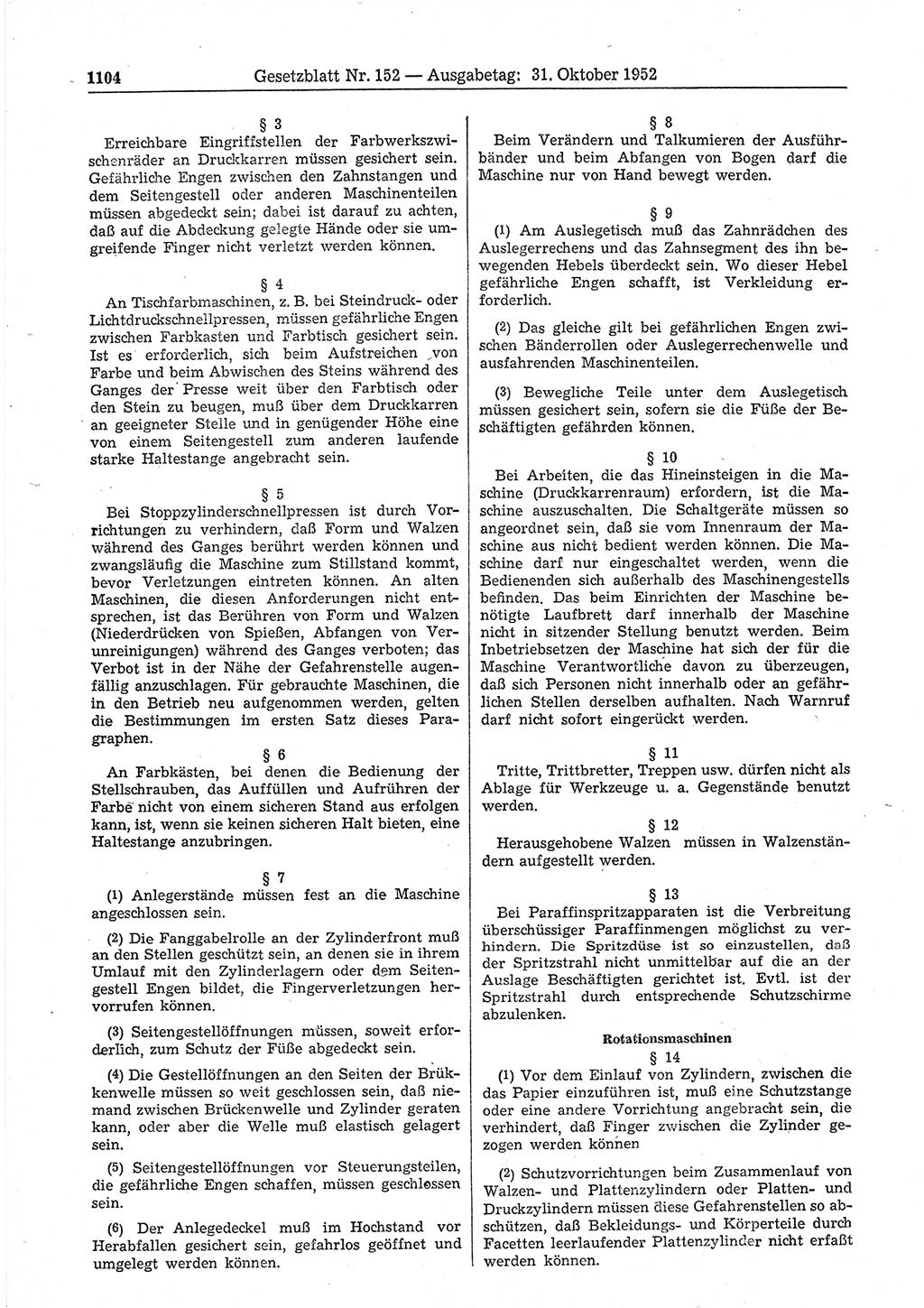 Gesetzblatt (GBl.) der Deutschen Demokratischen Republik (DDR) 1952, Seite 1104 (GBl. DDR 1952, S. 1104)