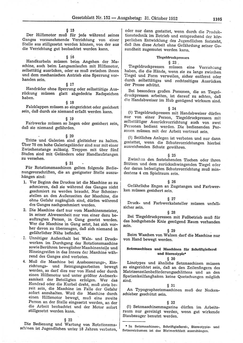 Gesetzblatt (GBl.) der Deutschen Demokratischen Republik (DDR) 1952, Seite 1105 (GBl. DDR 1952, S. 1105)