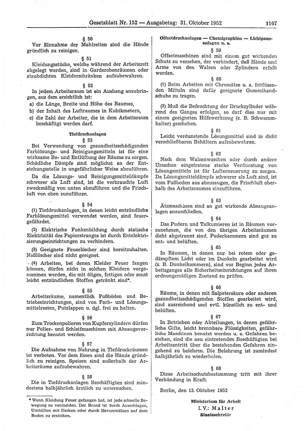 Gesetzblatt (GBl.) der Deutschen Demokratischen Republik (DDR) 1952, Seite 1107 (GBl. DDR 1952, S. 1107)