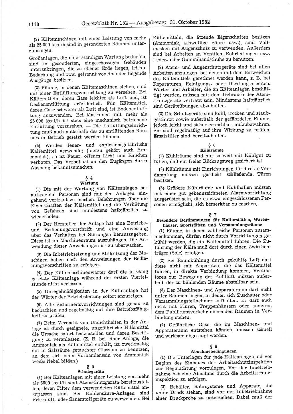 Gesetzblatt (GBl.) der Deutschen Demokratischen Republik (DDR) 1952, Seite 1110 (GBl. DDR 1952, S. 1110)